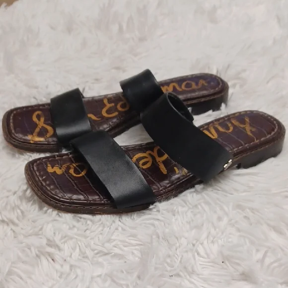 Sam Edeman Haydee Black Leather Double Strap Sandals Size 9.5 - Picture 1 of 12
